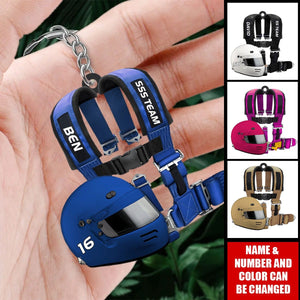 Racing Seat Belt And Helmet Personalized Acrylic Keychain