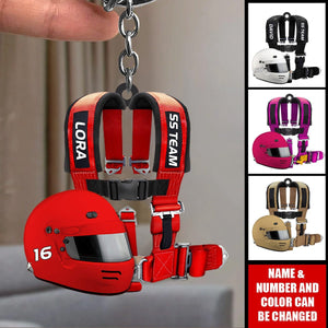 Racing Seat Belt And Helmet Personalized Acrylic Keychain