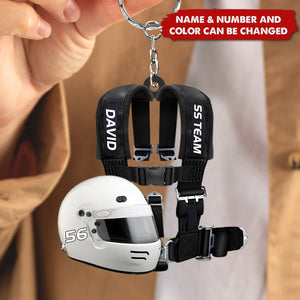 Racing Seat Belt And Helmet Personalized Acrylic Keychain