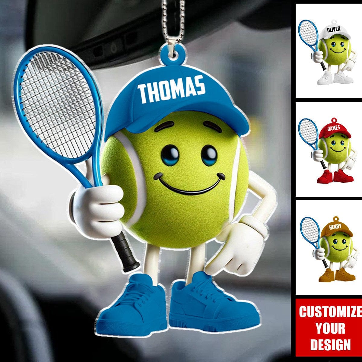 Tennis Ball - Personalized Acrylic Car Ornament, Gift For Tennis Lover