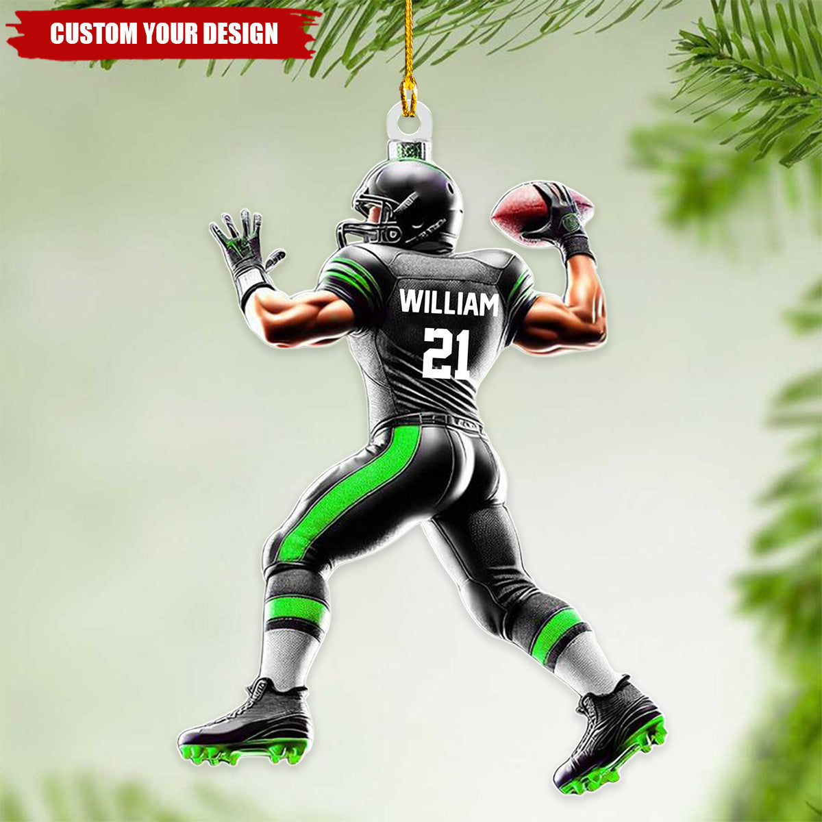 Custom Name and Number Rugby Football Ornament, Christmas Gift for Rugby Football Lover