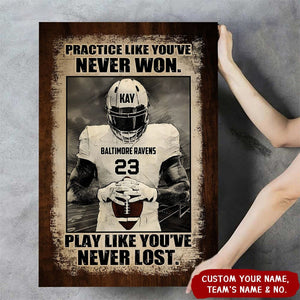 Practice Like You've Never Won, Football Player Personalized Canvas Poster