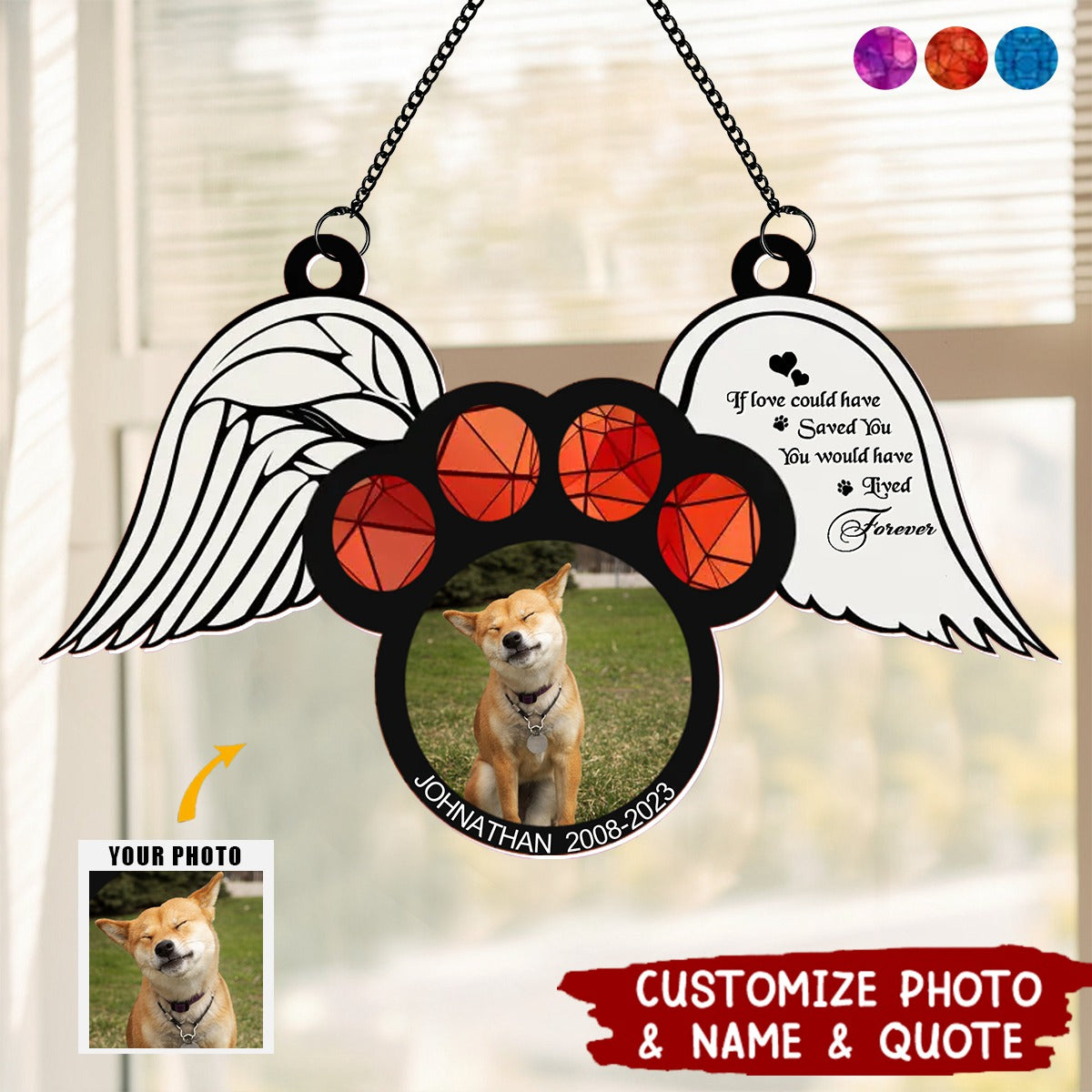 The Moment Your Heart Stopped Mine Changed Forever - Memorial Personalized Dog Paw Hanging Suncatcher Ornament