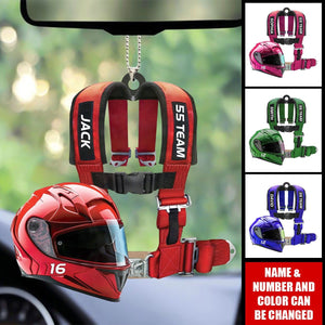 Personalized Racing Seat Belt And Helmet Acrylic Ornament, Gift For Racing