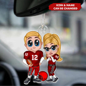 American Football Couple Y2K Style Personalized Acrylic Car Ornament, Valentine's Day Gift For Couples