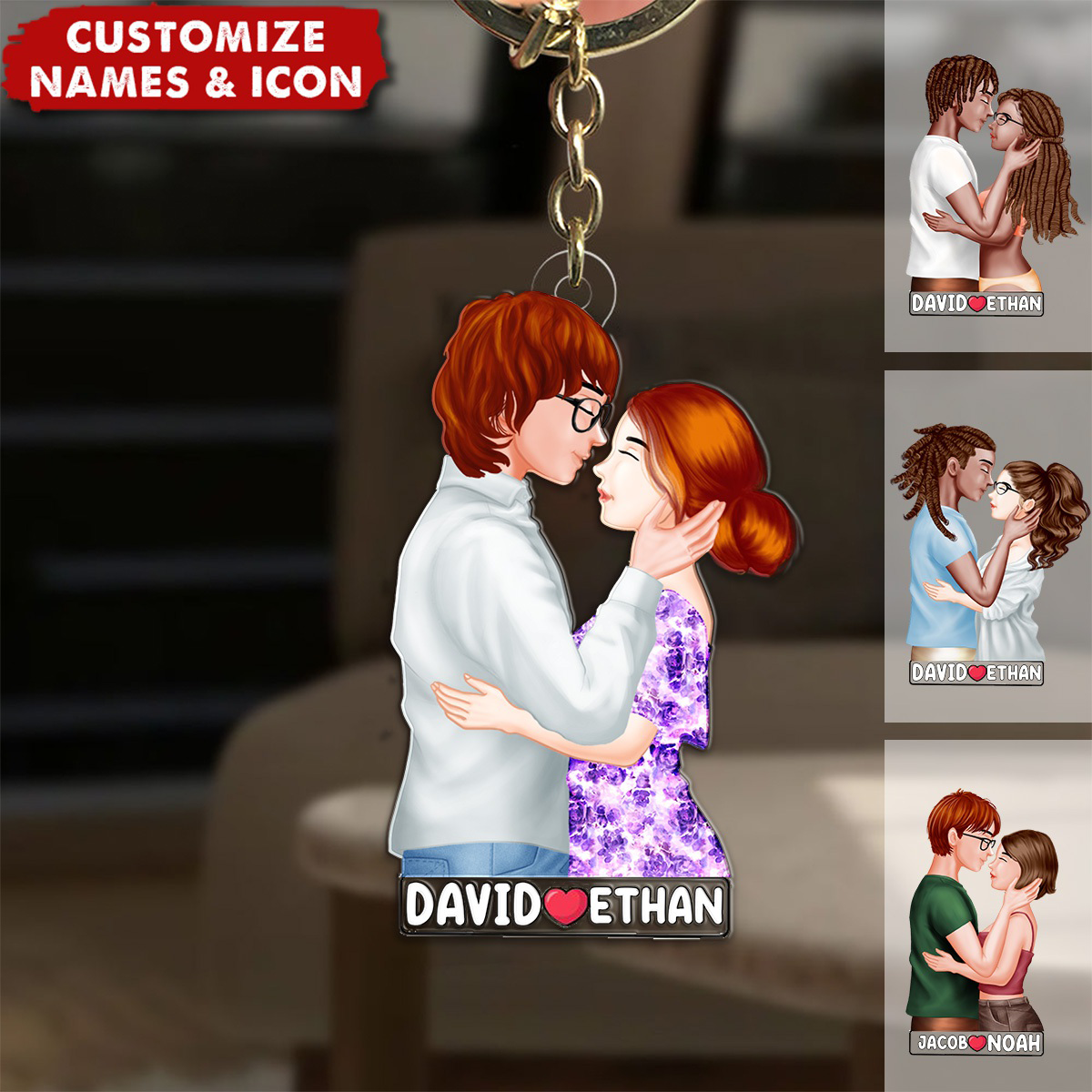 Hugging Together Couple Personalized Acrylic Keychain