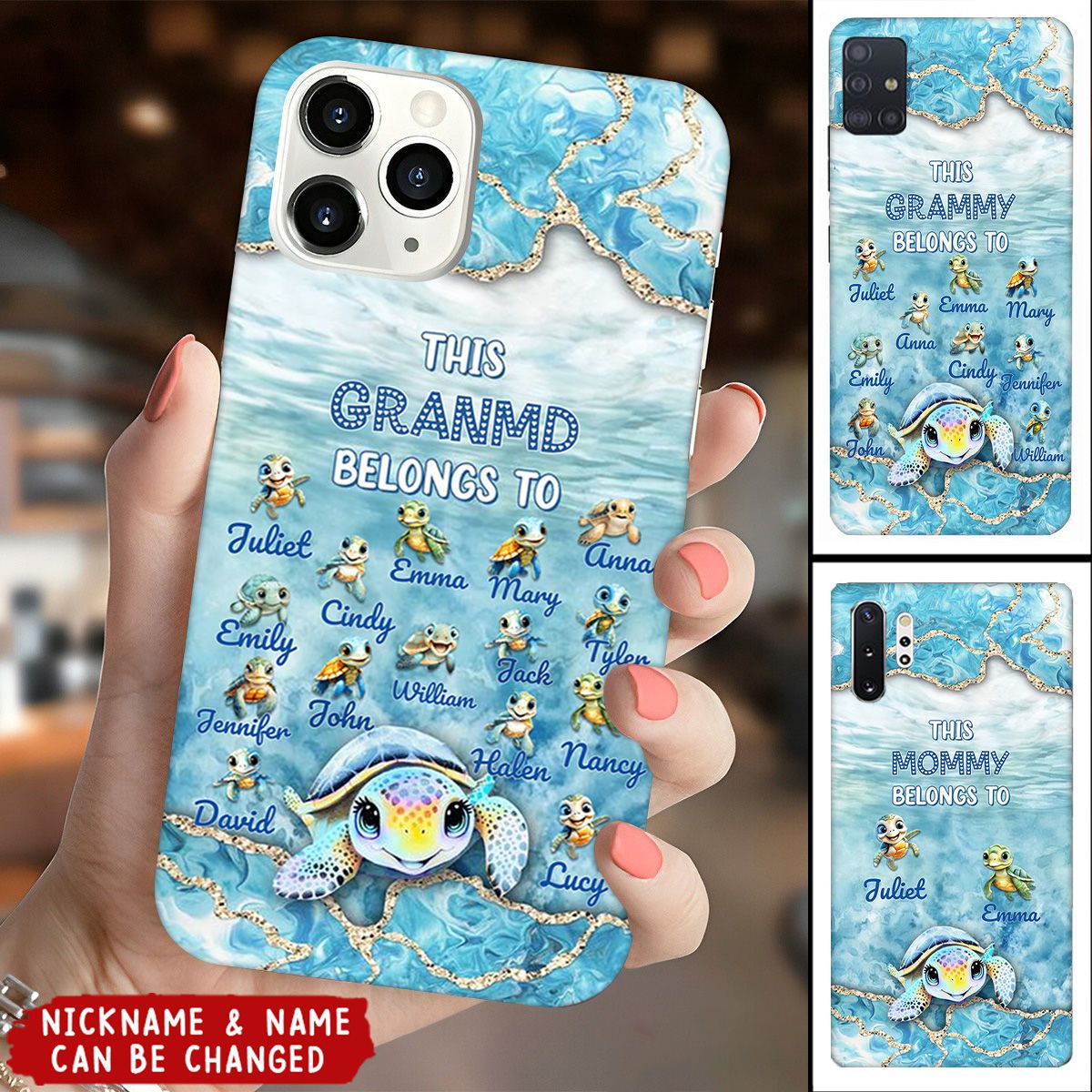This Grandma Turtle Belongs To Grandkids Beneath Ocean Background Personalized Phone Case