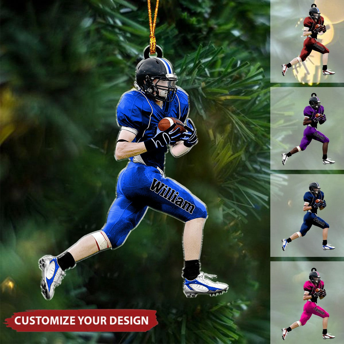 American Football Player Runing Personalized Christmas Ornament