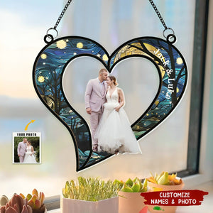Couples Heart Love Anniversary Gifts - Personalized Photo Window Hanging Suncatcher Ornament