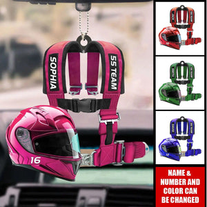 Personalized Racing Seat Belt And Helmet Acrylic Ornament, Gift For Racing