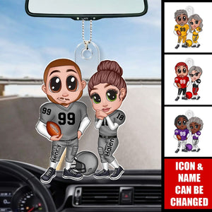 American Football Couple Y2K Style Personalized Acrylic Car Ornament, Valentine's Day Gift For Couples