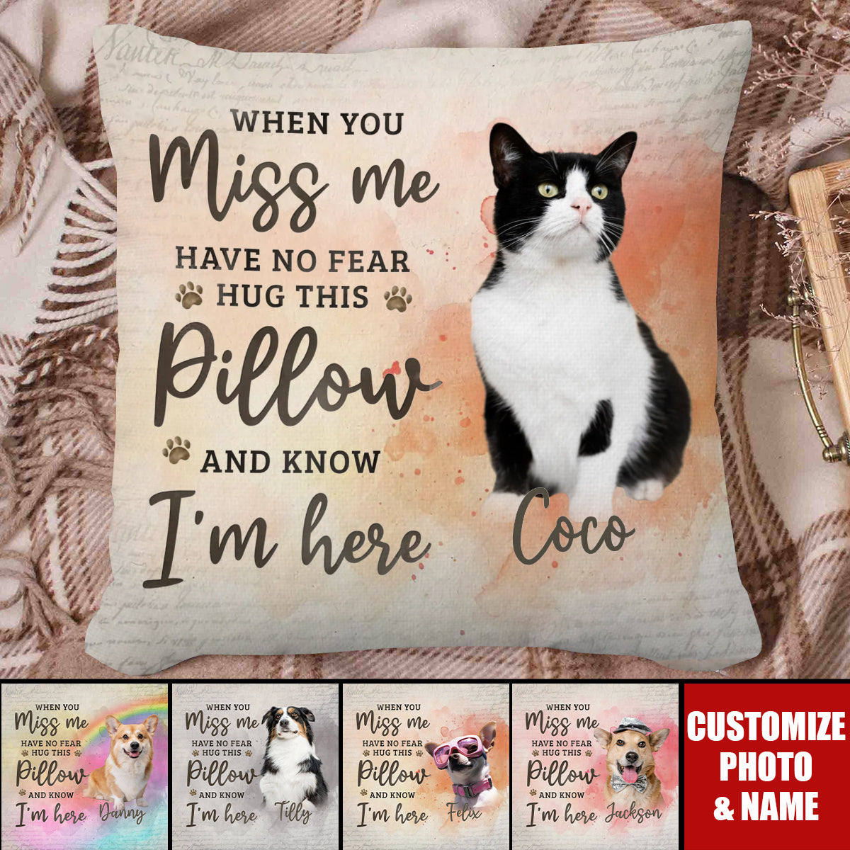 When You Miss Me, Hug This Pillow - Memorial Personalized Photo Pillow