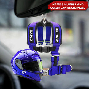 Personalized Racing Seat Belt And Helmet Acrylic Ornament, Gift For Racing