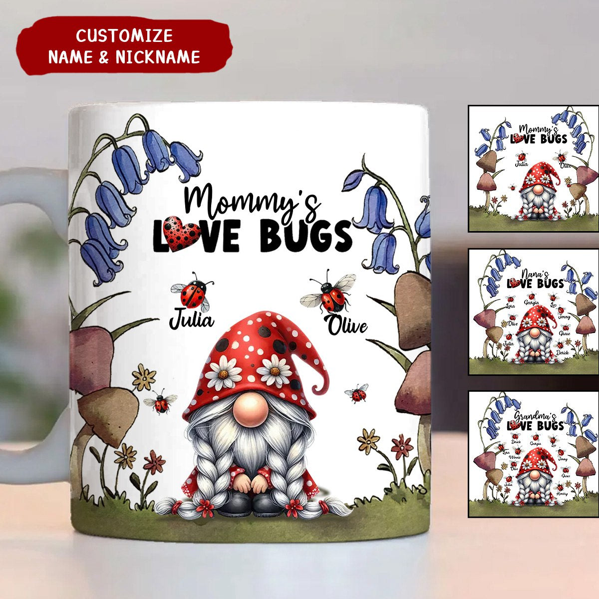 Grandma's Love Bugs Mushroom - Personalized Mug