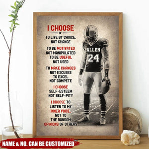 Football I Choose To Live By Choice Not By Chance - Personalized Wall Canvas