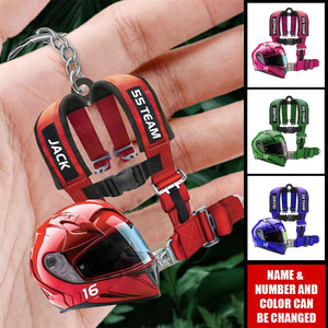 Personalized Racing Seat Belt And Helmet Acrylic Keychain, Gift For Racing