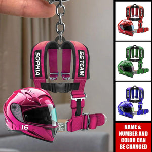 Personalized Racing Seat Belt And Helmet Acrylic Keychain, Gift For Racing