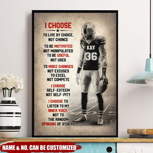 Football I Choose To Live By Choice Not By Chance - Personalized Wall Canvas