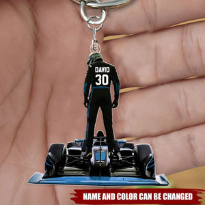 Racing Car Lover Custom Name Keychain, Personalized Gift For Racing Car Lover