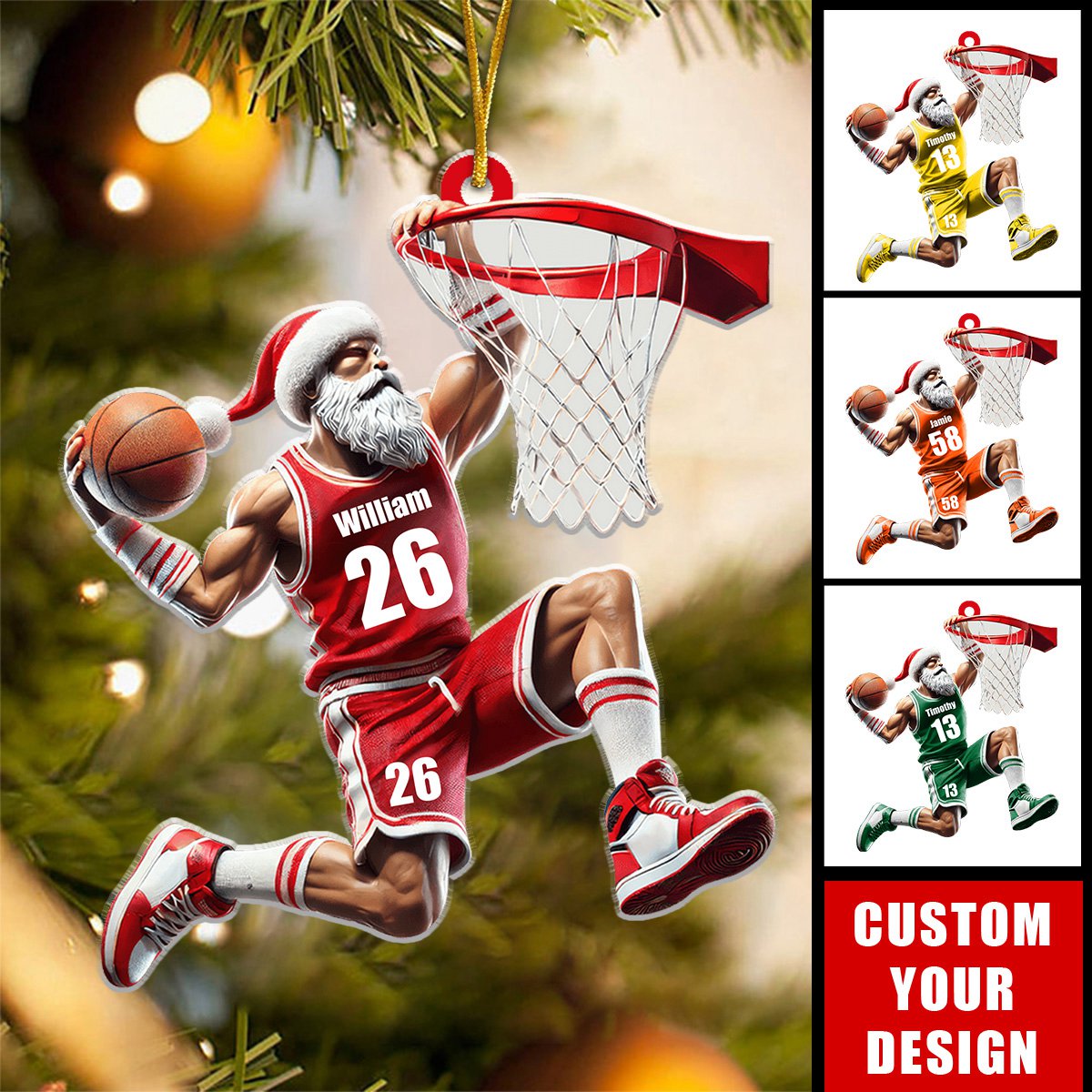 Santa Basketball Player Personalized Acrylic Christmas Ornament, Gift for Basketball Lover