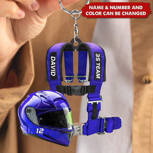 Personalized Racing Seat Belt And Helmet Acrylic Keychain, Gift For Racing