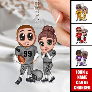 American Football Couple Y2K Style Personalized Acrylic Keychain, Valentine's Day Gift For Couples