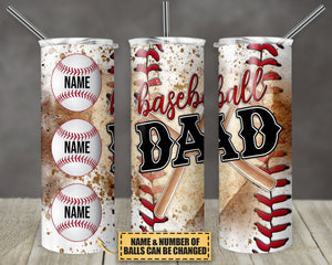 Baseball Dad Tumbler with Straw Personalize Names With Ball